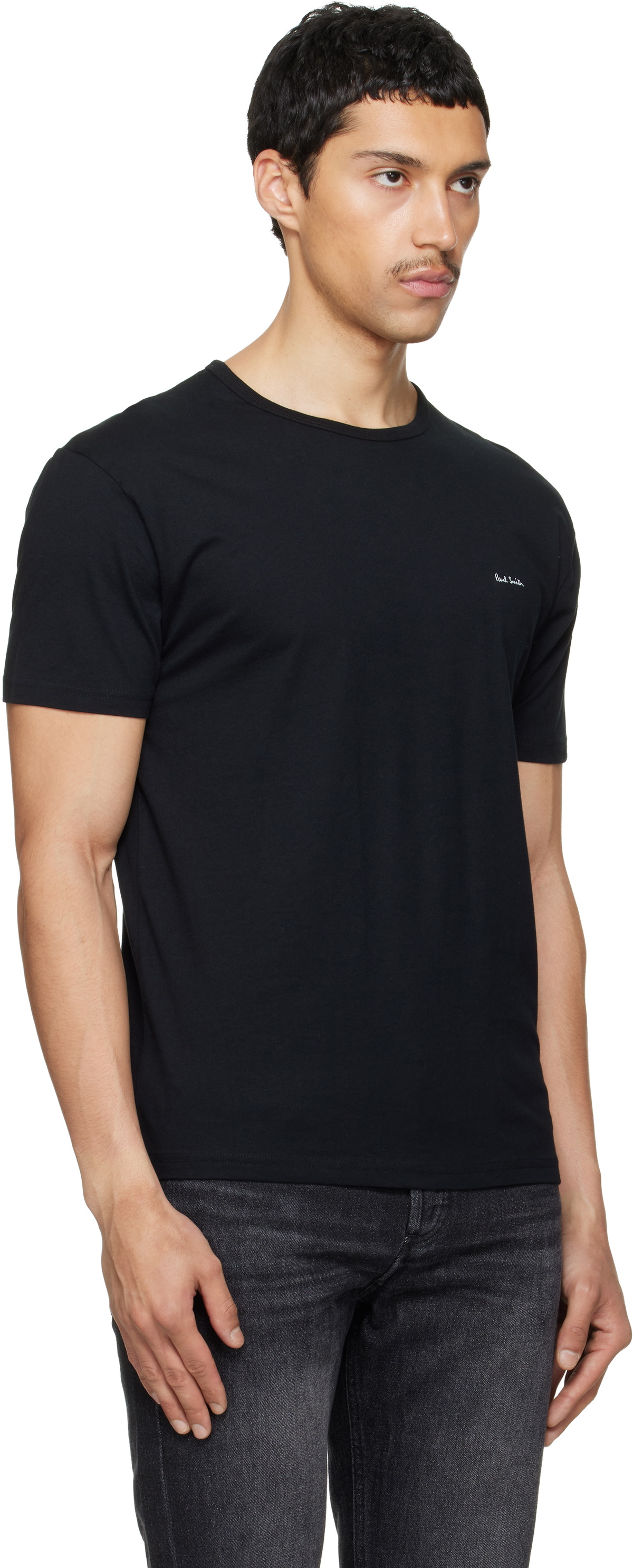 Paul Smith Three-Pack Black Organic Cotton Logo Lounge T-shirts