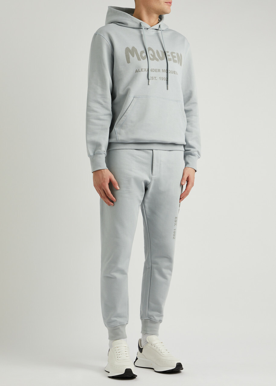 Alexander Mcqueen Logo Hooded Cotton Sweatshirt Grey