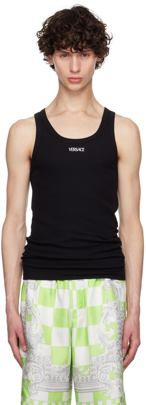 Photo: Versace Underwear Black Embroidered Logo Tank Top