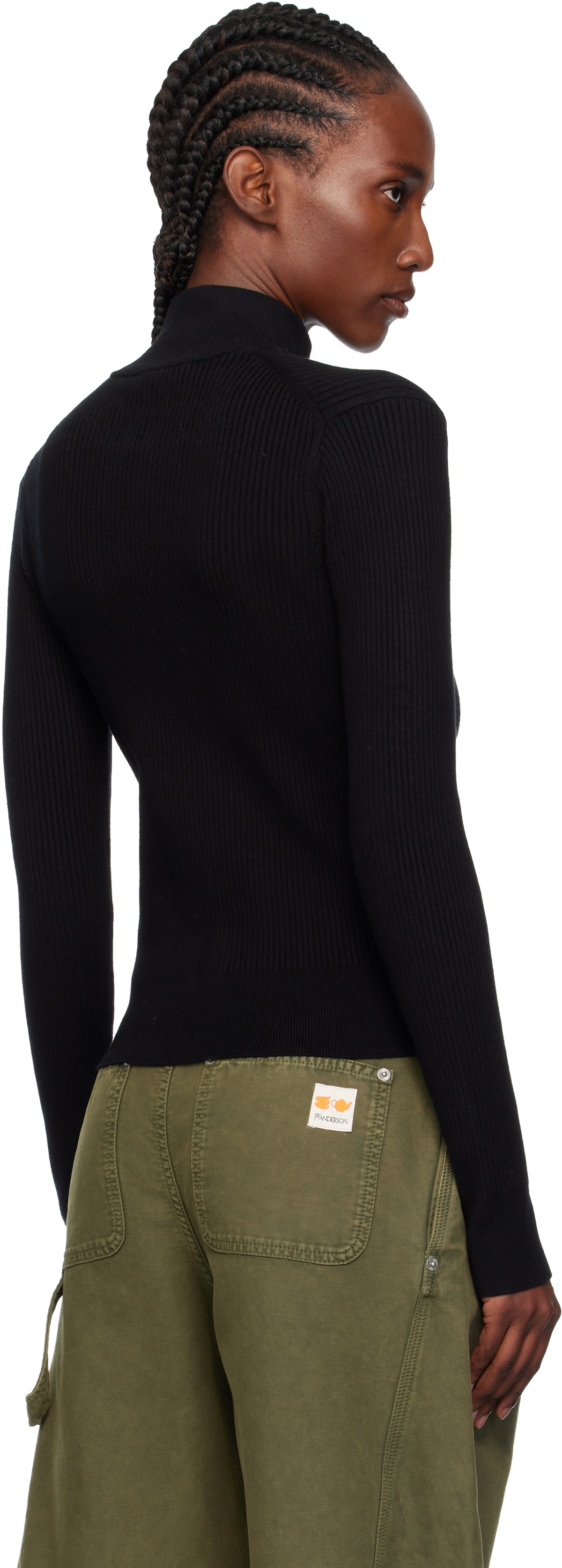JW Anderson Black Fitted Zip Up Sweater