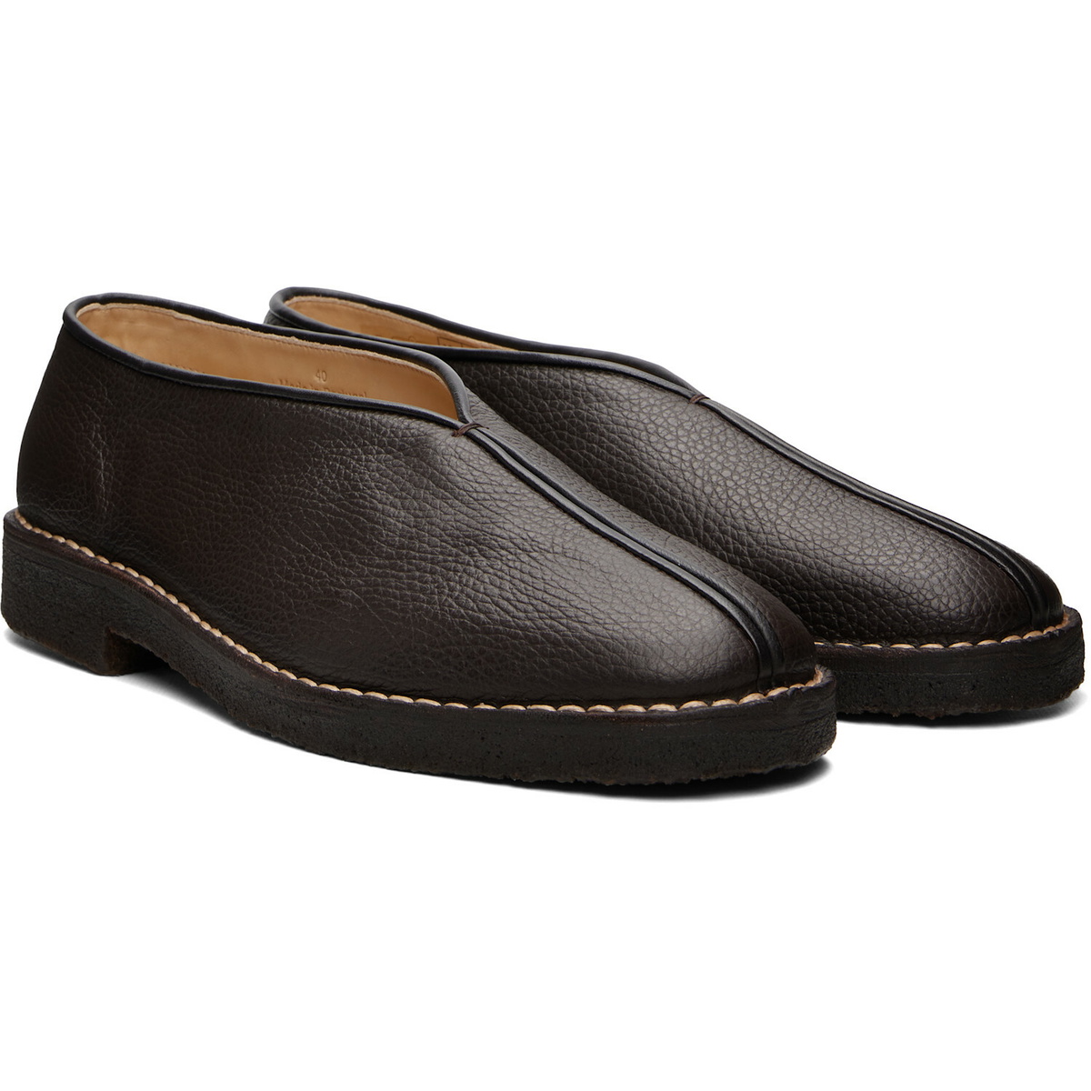 LEMAIRE Black Piped Crepe Slipper Loafers