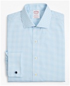 Brooks Brothers Men's Stretch Madison Relaxed-Fit Dress Shirt, Non-Iron Poplin English Collar French Cuff Gingham | Light Blue