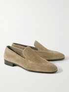 Manolo Blahnik - Truro Leather-Trimmed Suede Loafers - Neutrals