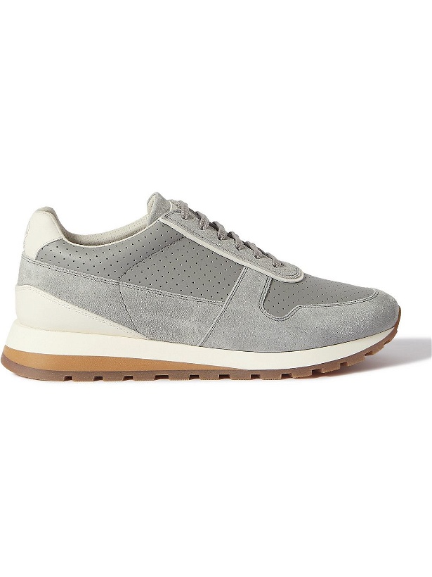 Photo: Brunello Cucinelli - Suede and Perforated Leather Sneakers - Gray
