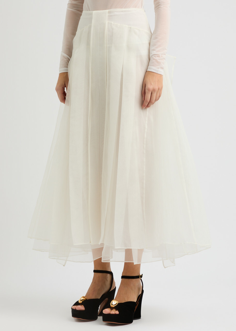 16 Arlington Mae Panelled Silk-organza Midi Skirt White