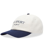 Sporty & Rich SR Sport Wool Cap in Ecru/Navy