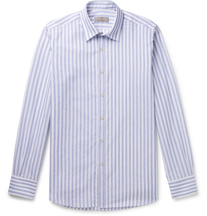 Photo: CANALI - Striped Linen Shirt - Blue