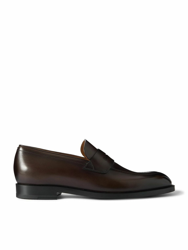 Photo: Zegna - New Classic Flex Glossed-Leather Penny Loafers - Brown