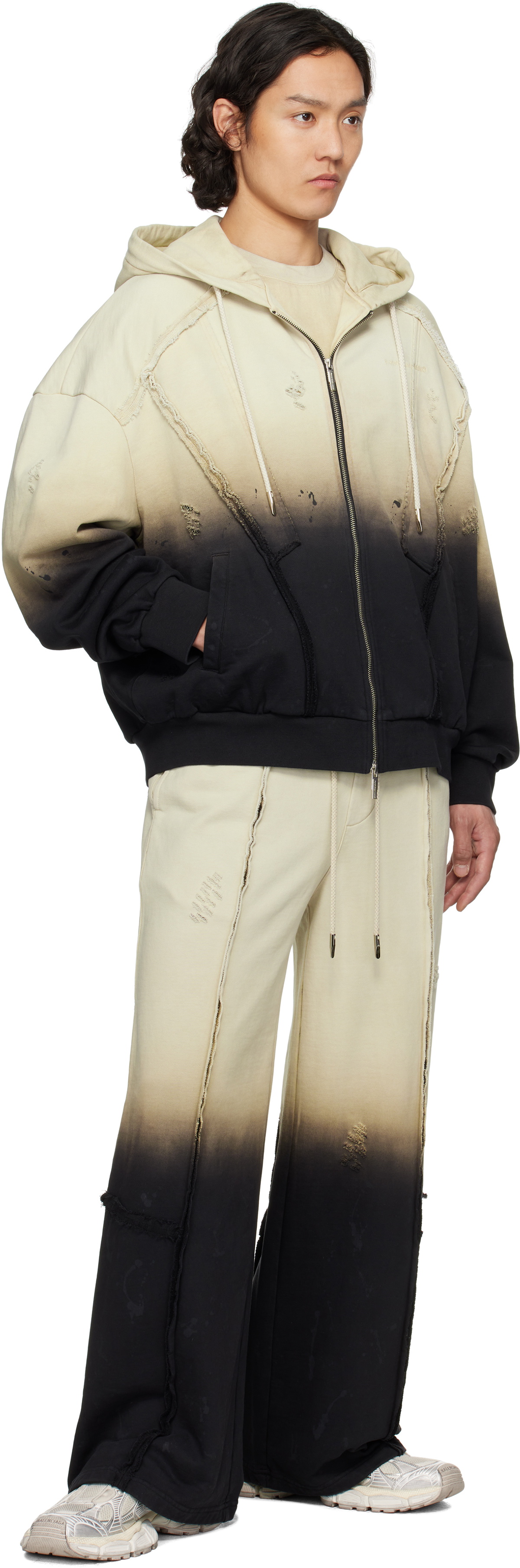 Feng Chen Wang Beige & Black Deconstructed Gradient Hoodie