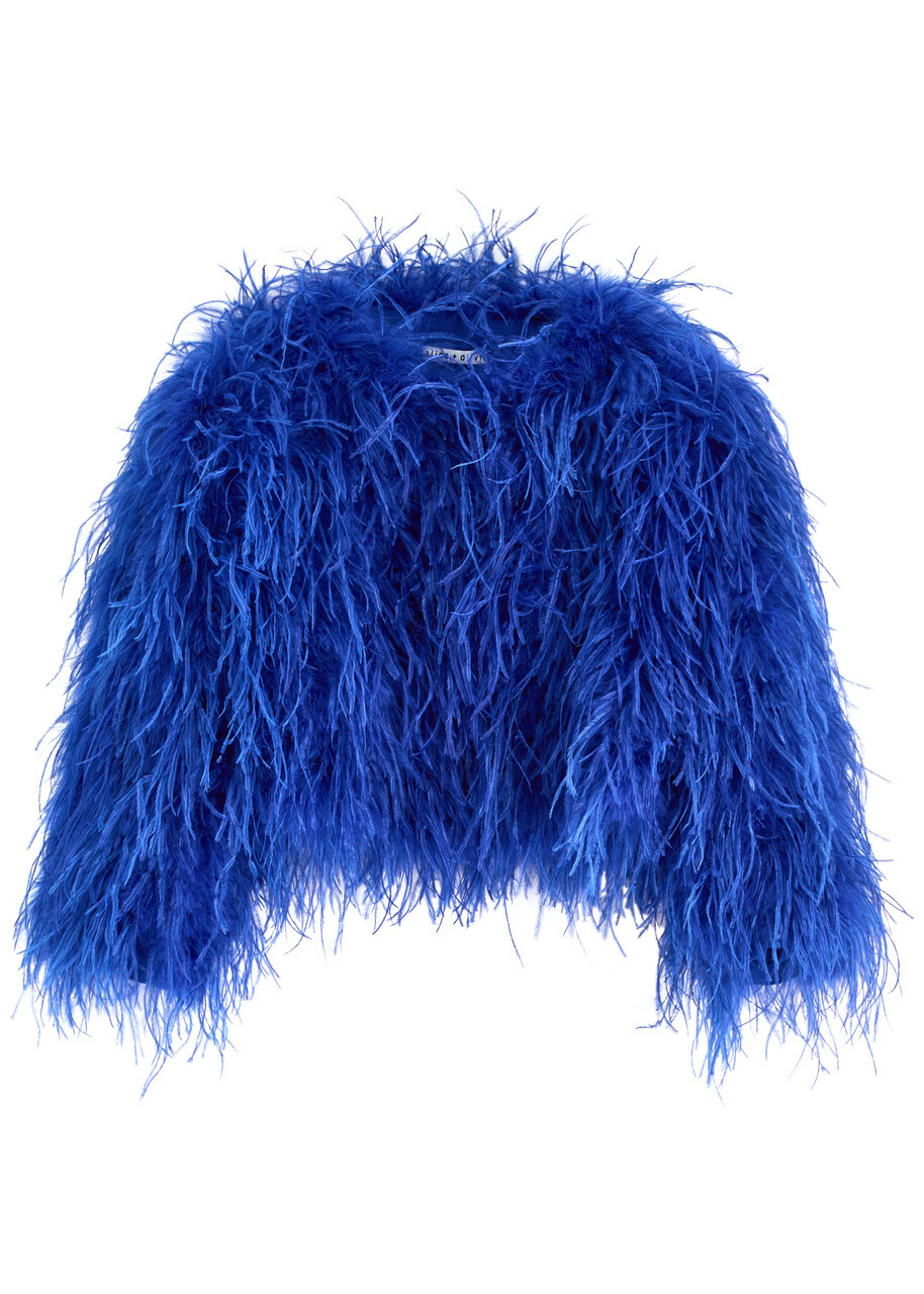 Alice + Olivia Kidman Feather-embellished Jacket Blue Alice
