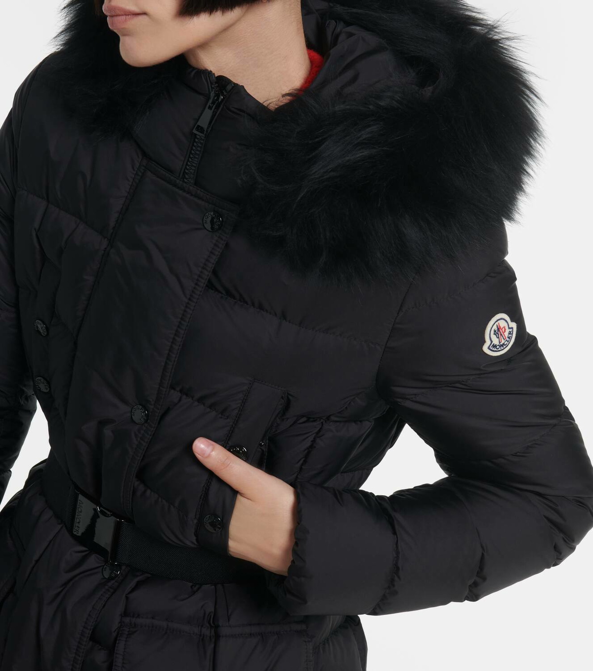 『MONCLER』Khloe Shearling-Trimmed DownJacket★Black★24FW★ Moncler Khloe shearling-trimmed down jacket Moncler
