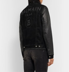 Balmain - Slim-Fit Logo-Print Denim and Leather Jacket - Black
