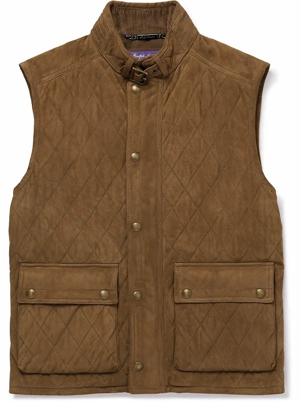 Photo: Ralph Lauren Purple label - Leyland Quilted Padded Suede Gilet - Brown