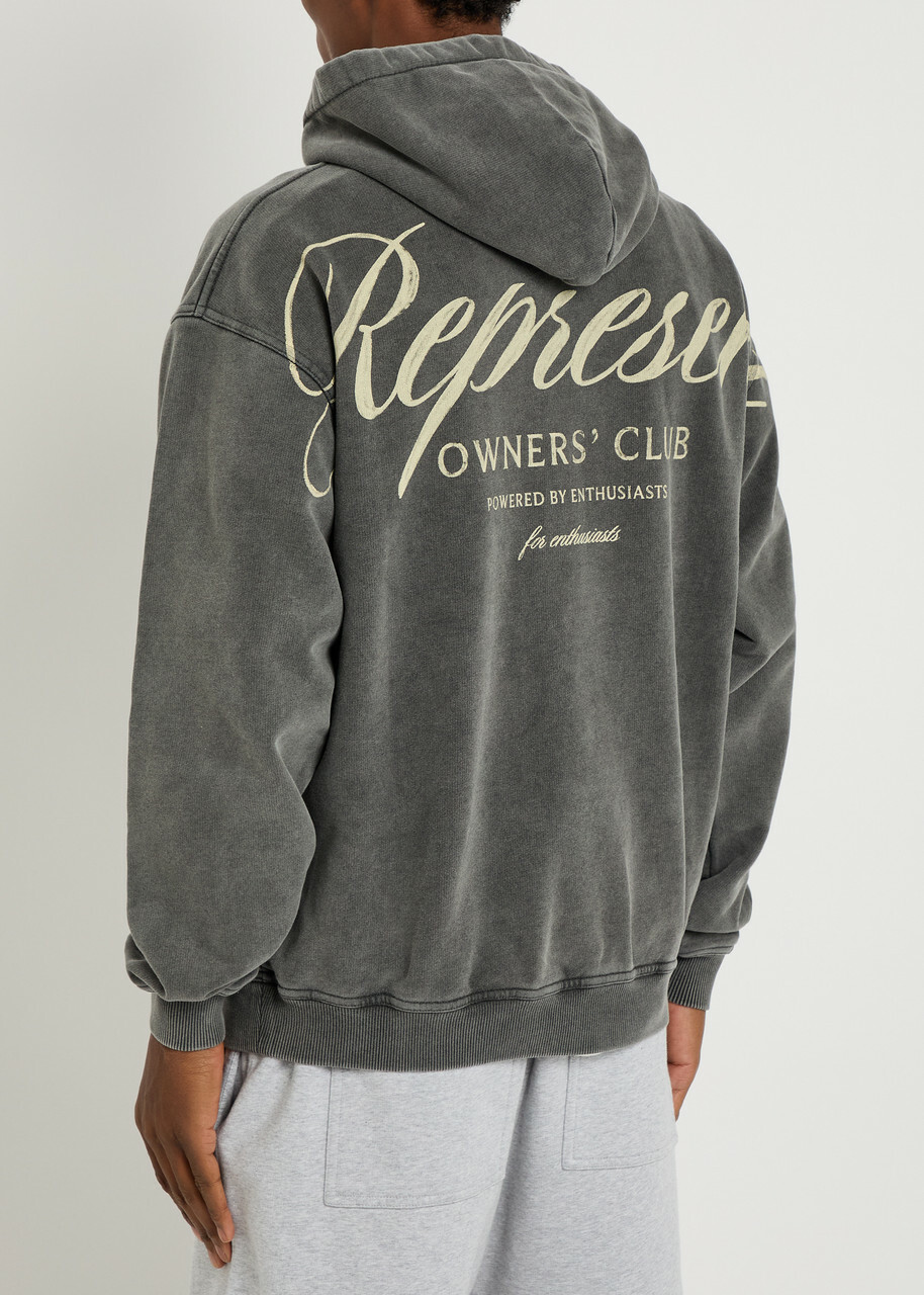 Represent Owners Club Script Hooded Cotton Sweatshirt Dark Grey