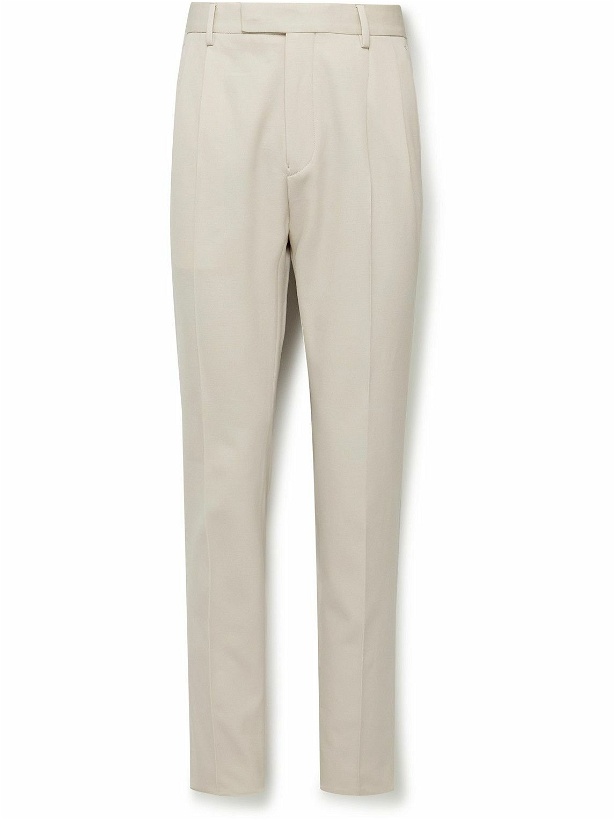 Photo: Zegna - Straight-Leg Cotton and Wool-Blend Twill Trousers - Neutrals