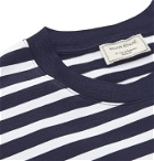 Maison Kitsuné - Logo-Appliquéd Striped Cotton-Jersey T-Shirt - Blue