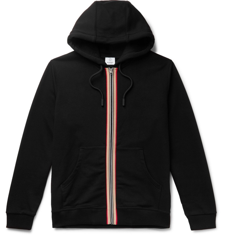 Photo: Burberry - Webbing-Trimmed Loopback Cotton-Jersey Zip-Up Hoodie - Black