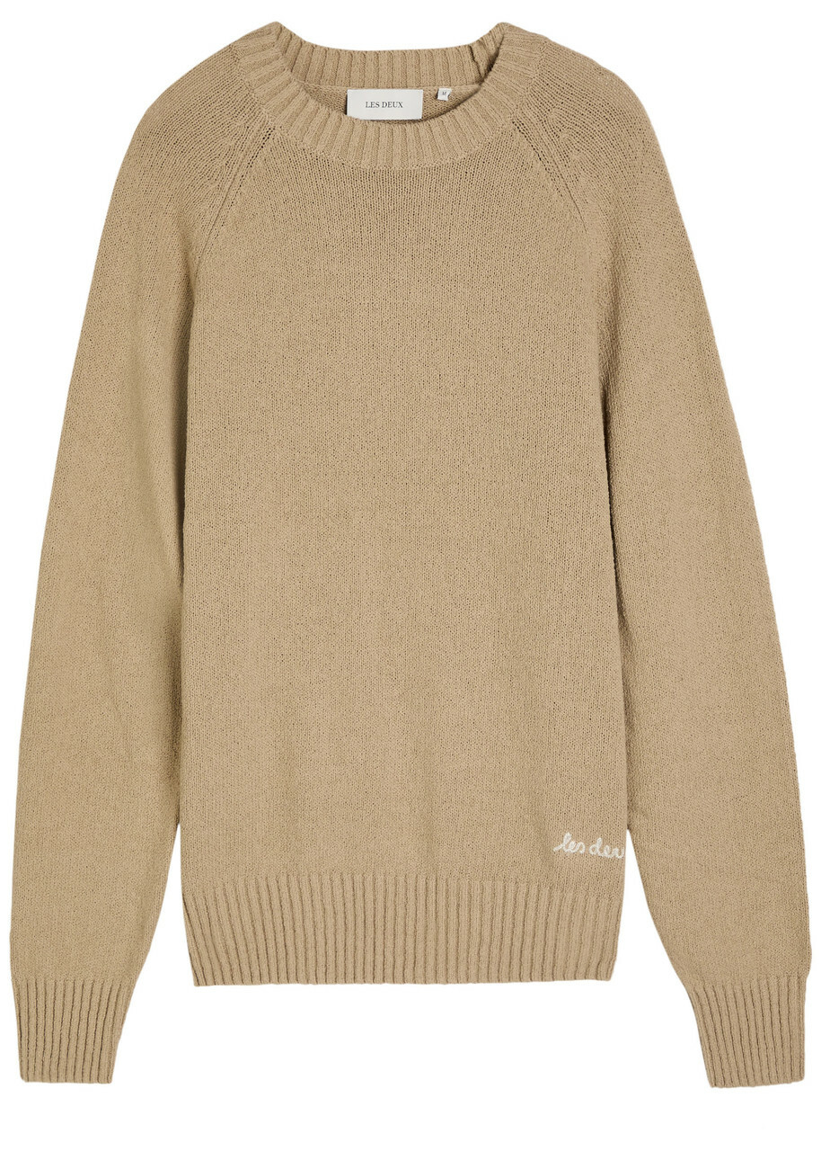 Les Deux Brad Logo-embroidered Cotton-blend Jumper Beige