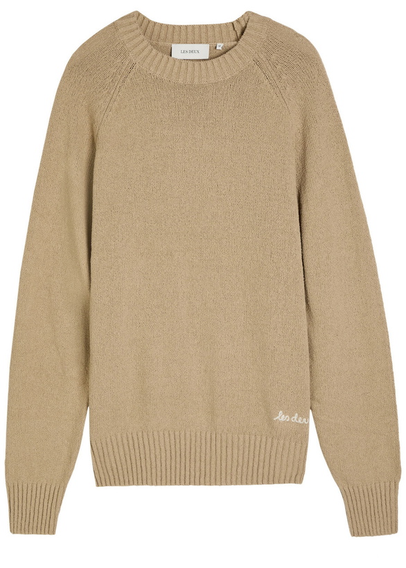Photo: Les Deux Brad Logo-embroidered Cotton-blend Jumper Beige