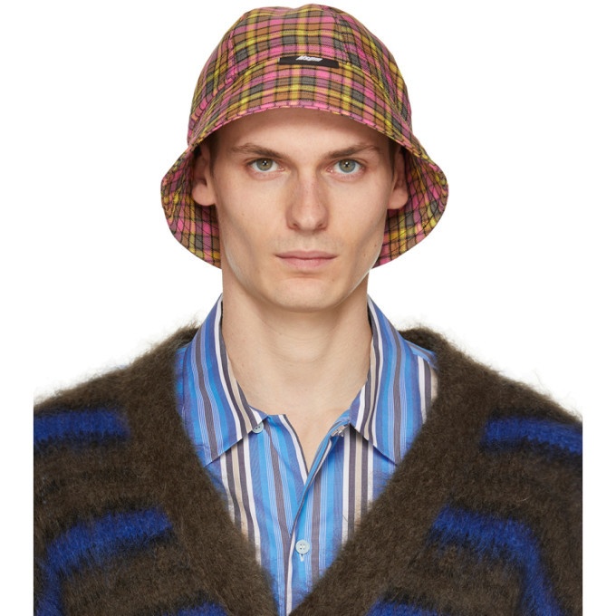Photo: MSGM Yellow and Pink Check Print Cloche Bucket Hat