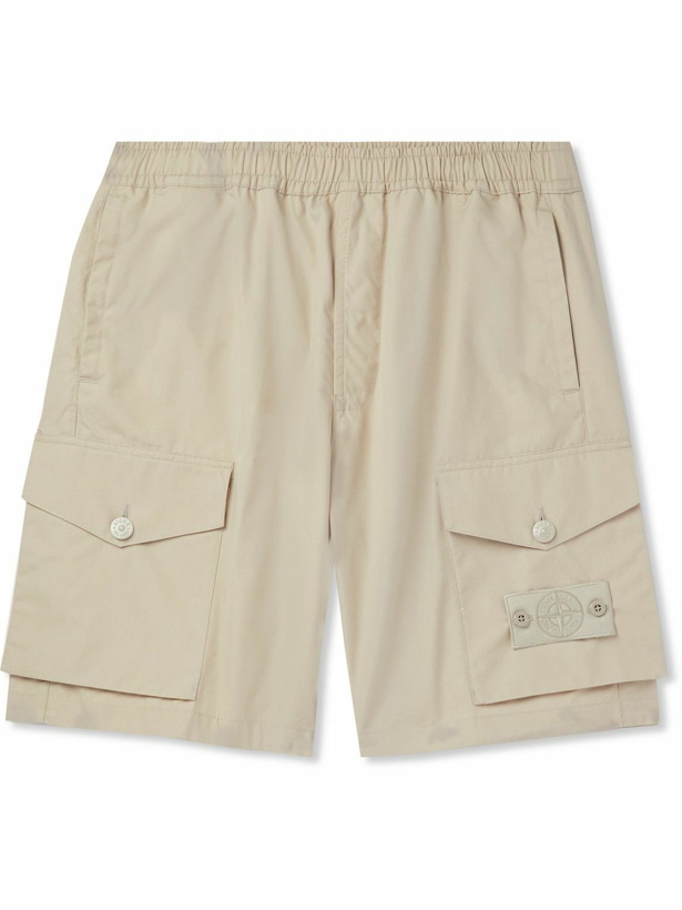 Photo: Stone Island - Ghost Straight-Leg Logo-Appliquéd Cotton-Canvas Shorts - Neutrals