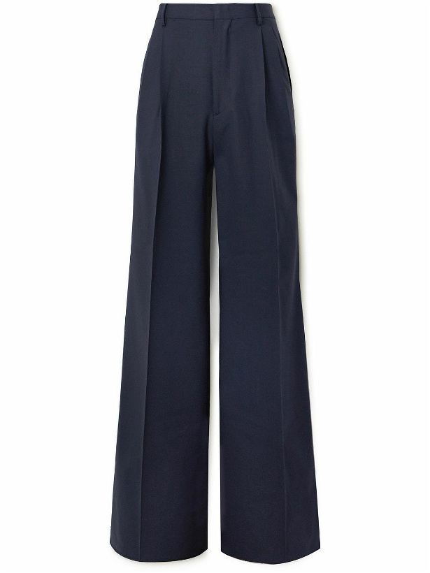 Photo: Etro - Wide-Leg Pleated Wool-blend Suit Trousers - Blue