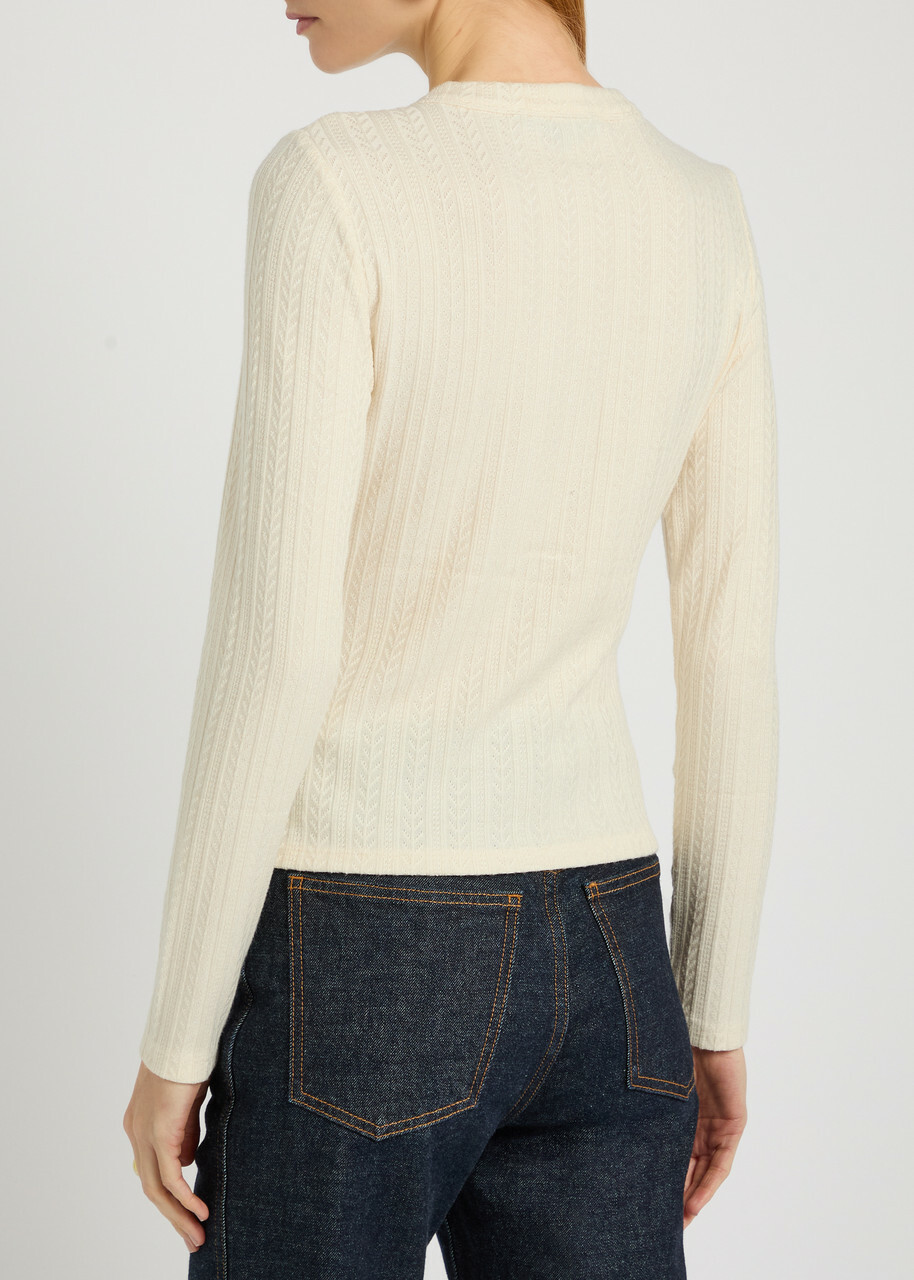 Veronica Beard Lira Pointelle Stretch-knit Cardigan Ecru