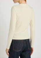 Veronica Beard Lira Pointelle Stretch-knit Cardigan Ecru