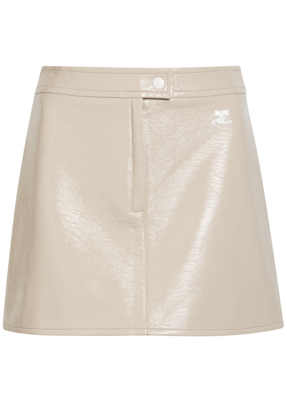 Courrèges Reedition Crinkled Vinyl Mini Skirt Light Grey