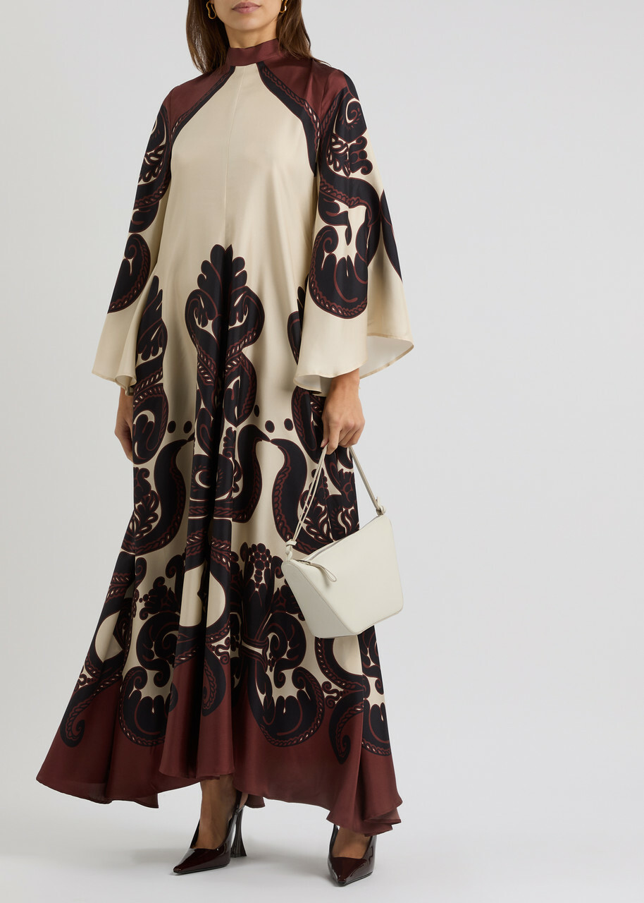 LA Double J Magnifico Printed Silk-satin Maxi Dress Cream