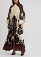LA Double J Magnifico Printed Silk-satin Maxi Dress Cream