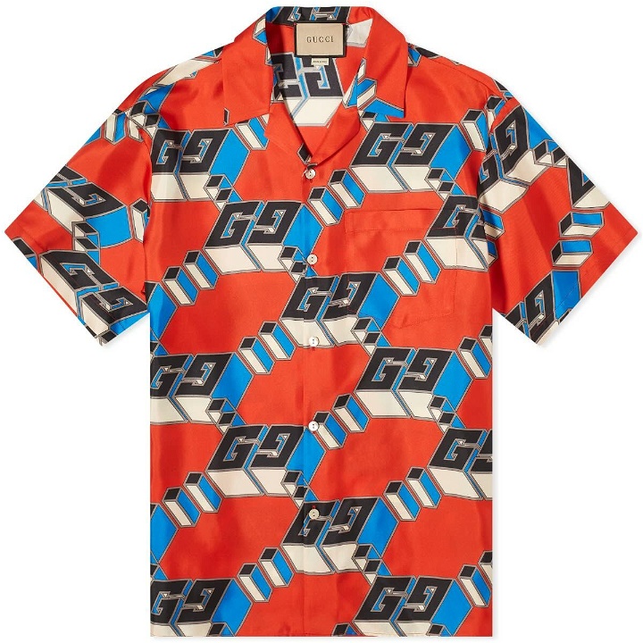Photo: Gucci Men's GG Game Big Vacation Shirt in Red/Grey
