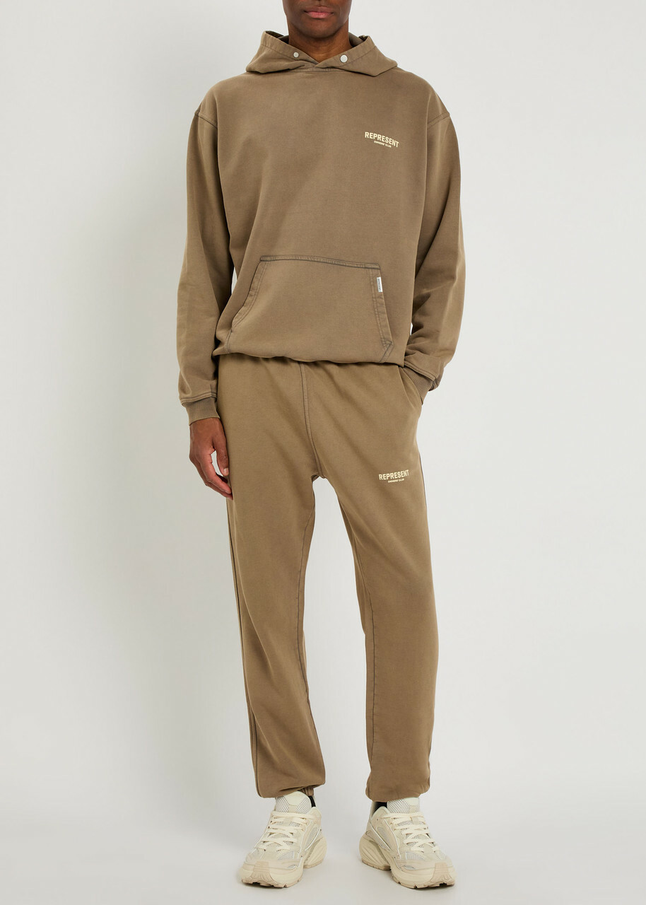 Represent Owners' Club Logo Hooded Cotton Sweatshirt Taupe