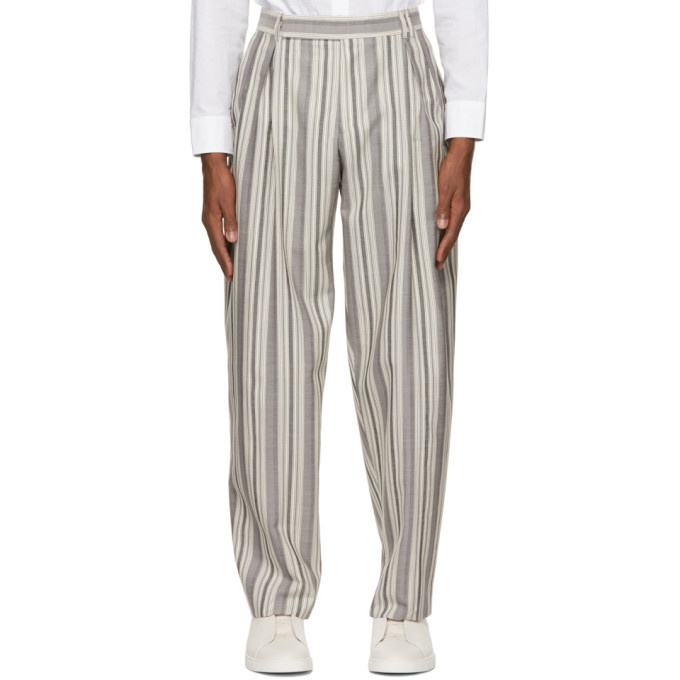 Photo: ermenegildo zegna couture Grey and Off-White Silk and Mohair Stripe Trousers