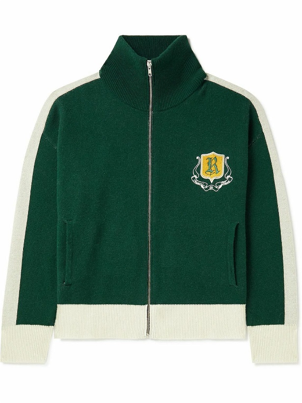 Photo: Rhude - Wine Club Logo-Embroidered Wool and Cashmere-Blend Track Jacket - Green