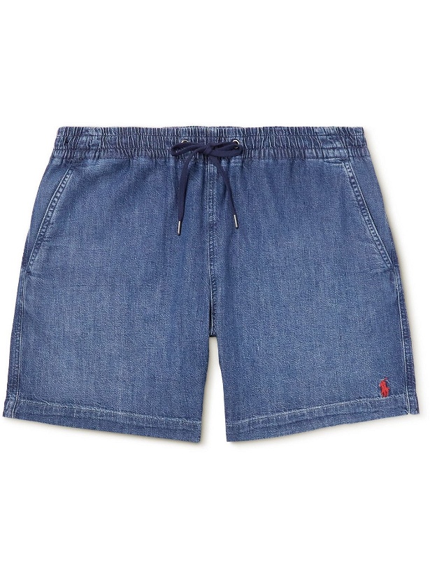 Photo: Polo Ralph Lauren - Straight-Leg Logo-Embroidered Denim Drawstring Shorts - Blue