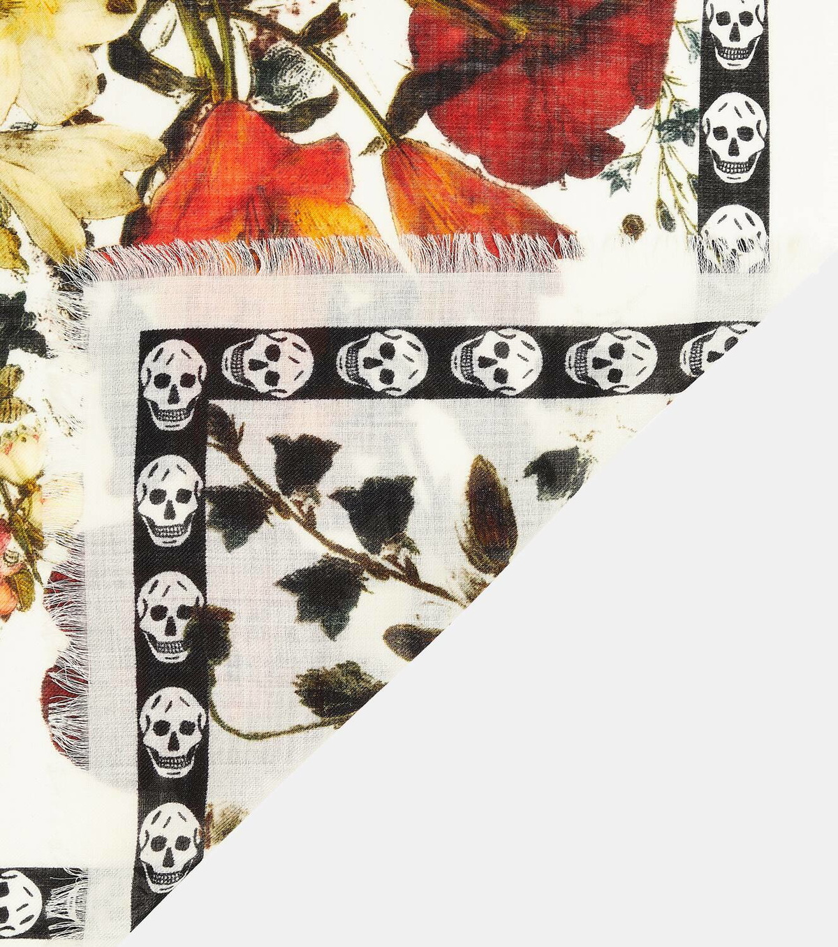 ★関税込★Alexander mcqueen★floral skull scarf★ Alexander McQueen Skull floral wool scarf Alexander McQueen