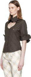 Vivienne Westwood Brown Pinstripe Shirting S/S Toulouse Frill Shirt