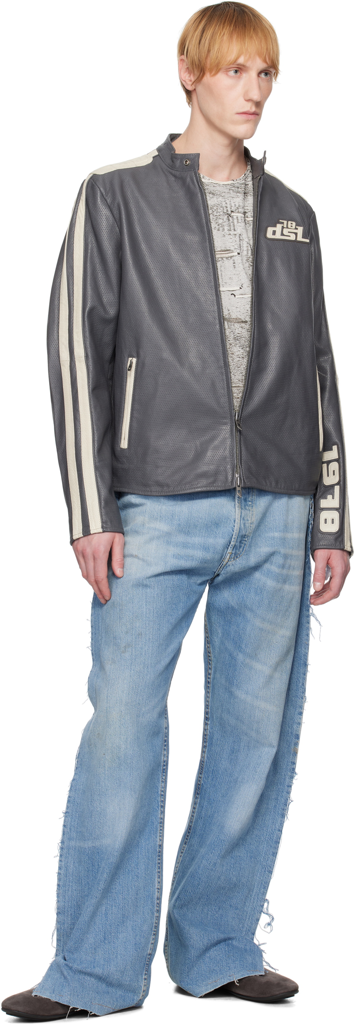 Diesel Gray L-Pop Leather Jacket Diesel