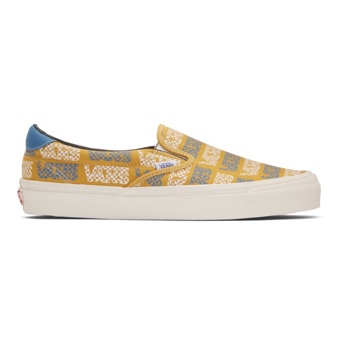 Photo: Vans Yellow and Blue Logo Checkerboard OG Slip-On 59 LX Sneakers
