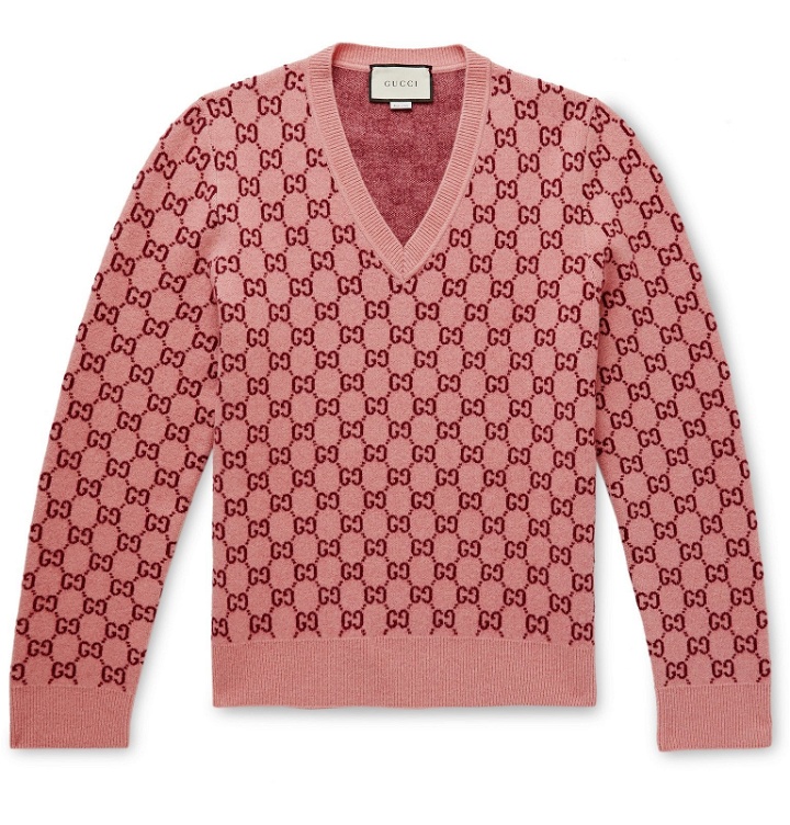 Photo: Gucci - Logo-Jacquard Wool and Cashmere-Blend Sweater - Pink