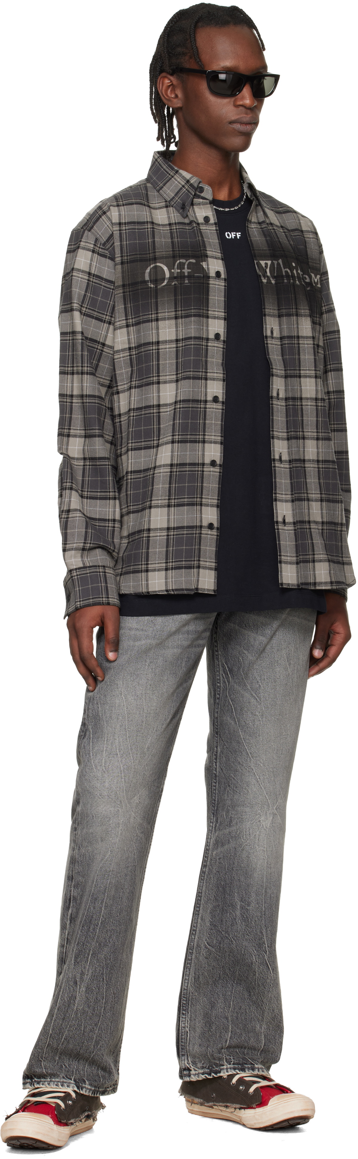 Off-White Gray Spray Book Check Flannel Shirt