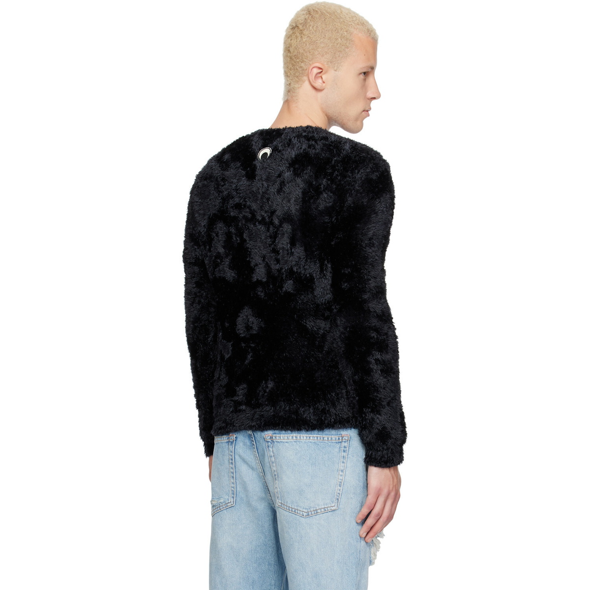 Marine Serre Black Wild Fluffy Knit Crewneck Sweater