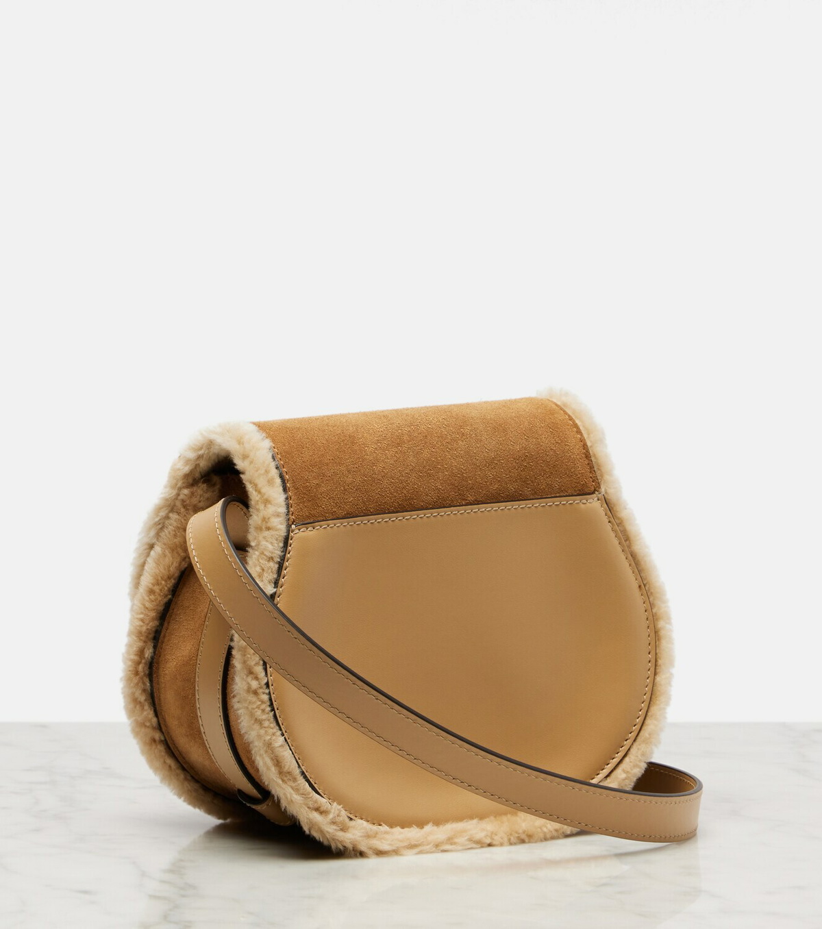 Chloé Marcie Small shearling-trimmed suede crossbody bag