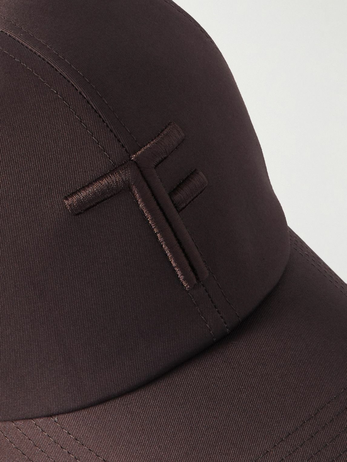 TOM FORD - Leather-Trimmed Logo-Embroidered Cotton-Canvas Baseball Cap - Brown
