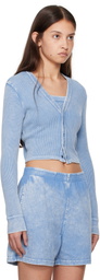 Alexander Wang Blue Waffle-Knit Cotton Stretch Cardigan