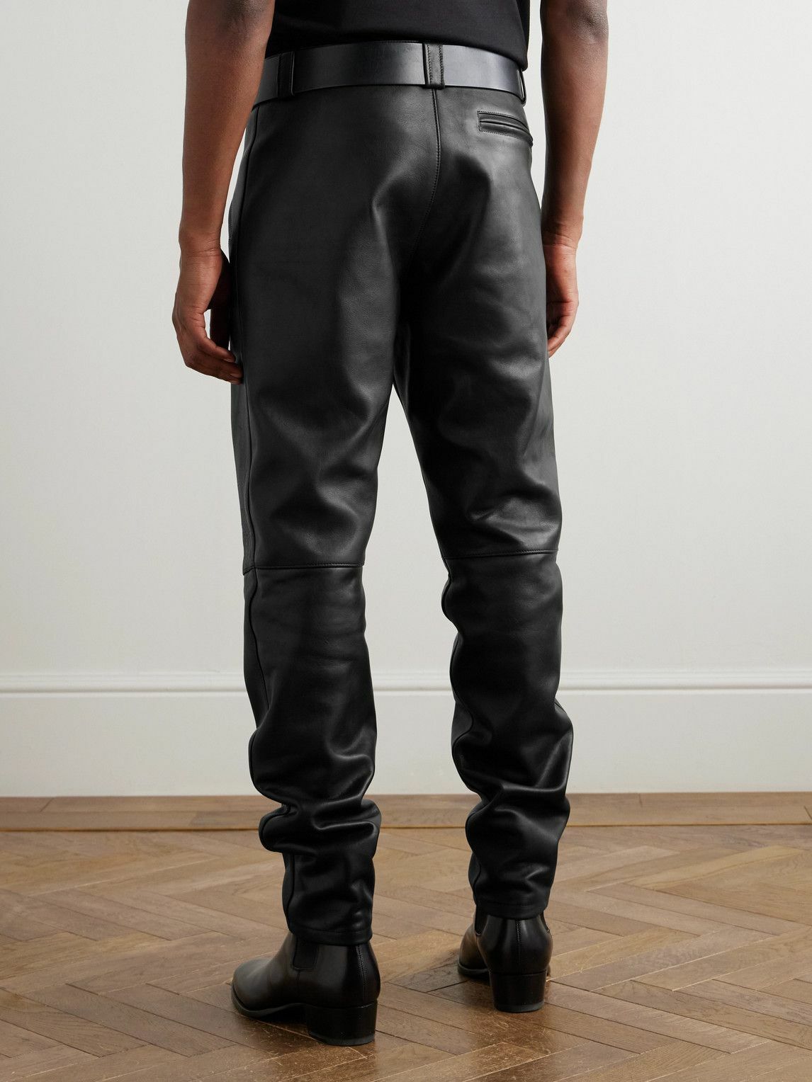 SAINT LAURENT - Tapered Leather Trousers - Black