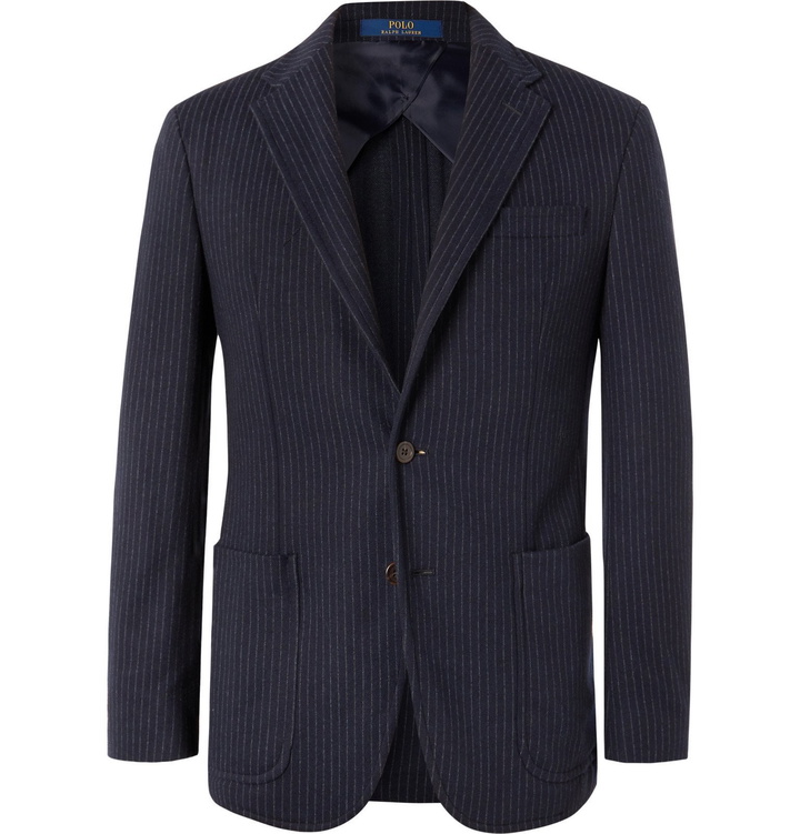 Photo: Polo Ralph Lauren - Navy Slim-Fit Unstructured Pinstriped Jersey Blazer - Blue