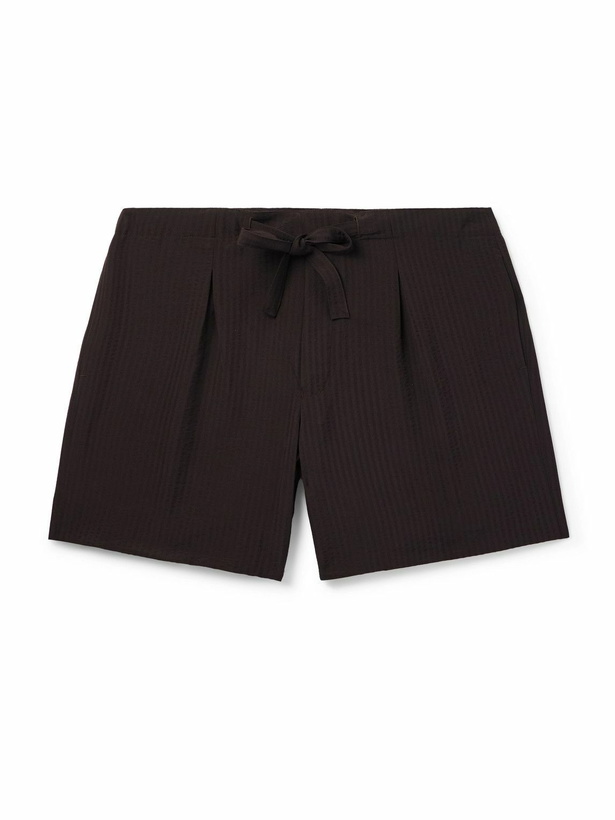 Photo: Stòffa - Straight-Leg Pleated Wool-Seersucker Shorts - Brown