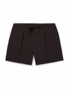 Stòffa - Straight-Leg Pleated Wool-Seersucker Shorts - Brown